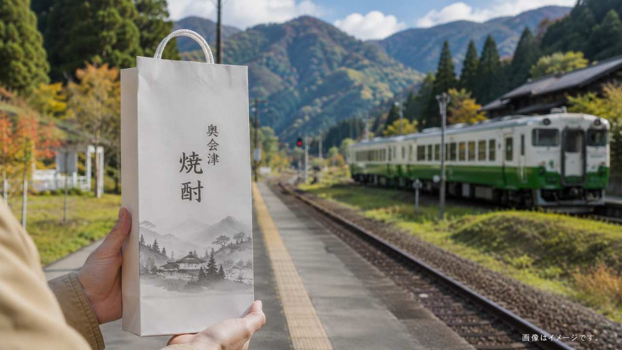 奥会津の山並みと只見線を思わせる旅情ある風景