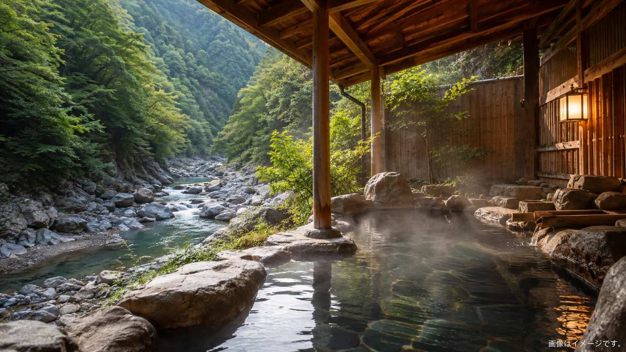 芦ノ牧温泉を思わせる渓谷沿いの露天風呂