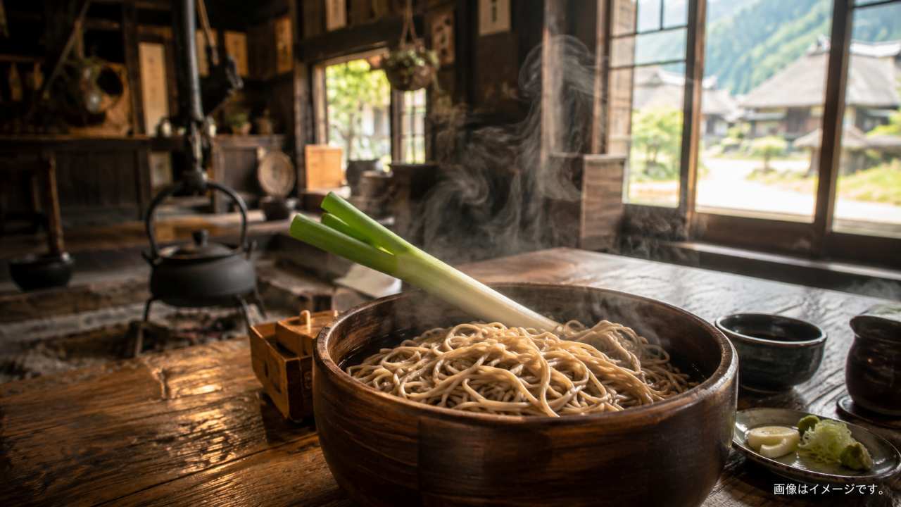 大内宿名物のねぎそばをイメージした和食写真