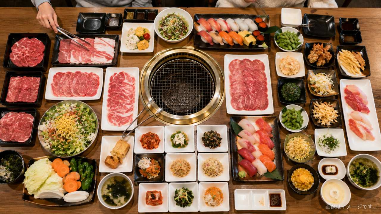 福島市で安い食べ放題を比較するため料金や料理内容を確認するテーブル